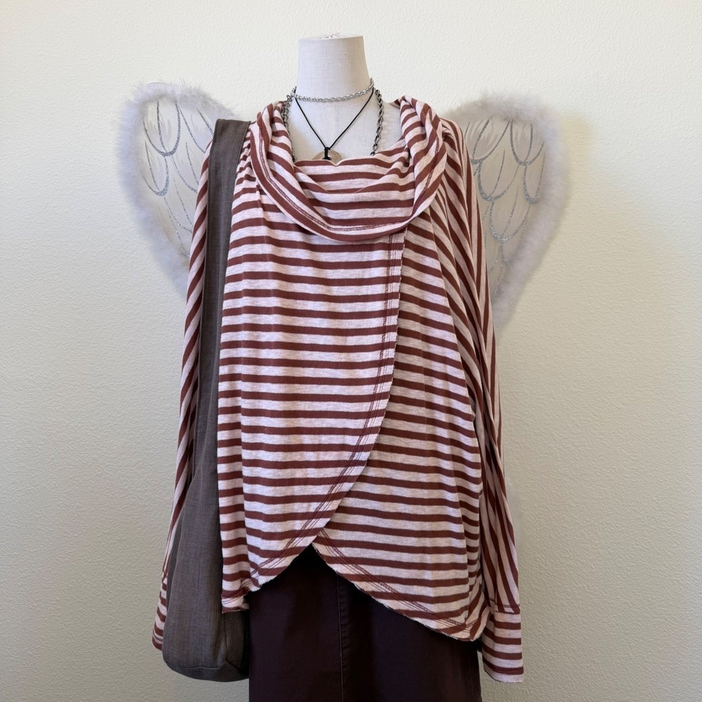 Indie Grunge Granola Girl Striped Long Sleeve‎ Relaxed Fit Top Oversized Cowl